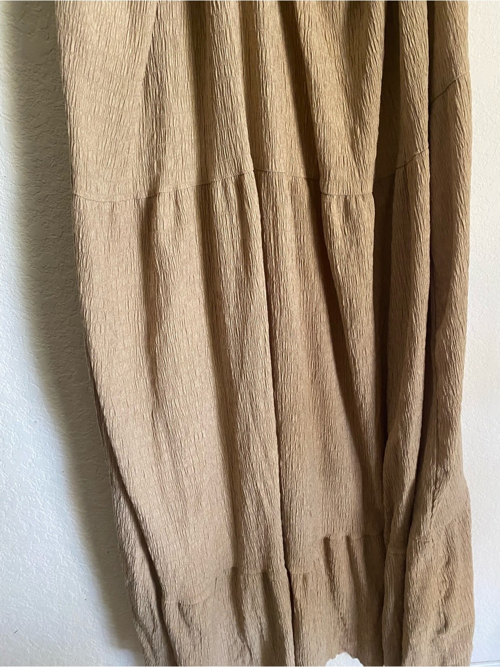 Sunnow Boho Crinkled Deep V Open Back Plissé Boho Smocked Maxi Dress Beige XL - Picture 9 of 16